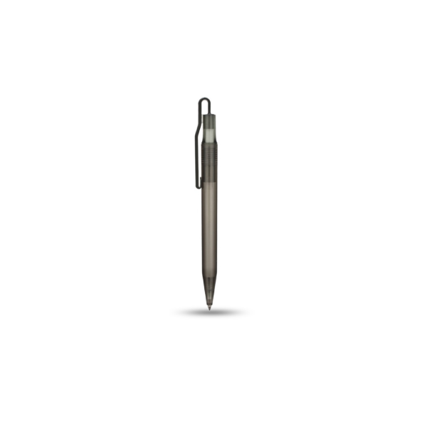 PLASTIC PEN BLACK - Sleek Push-Type Ballpen with Frosted Transparent Barrel and Blue Ink