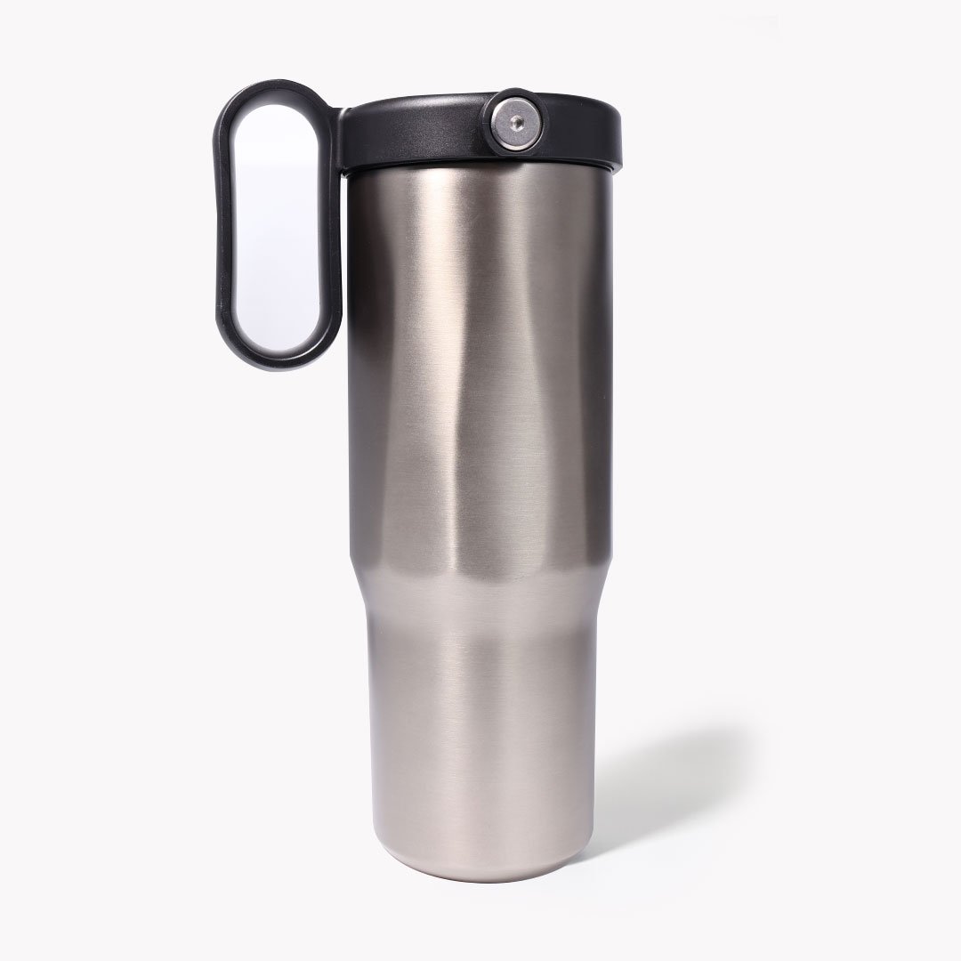 EXPLORER Powder Coating - Versatile 900ml Recycled Stainless Steel Mug with Straw - Image 10