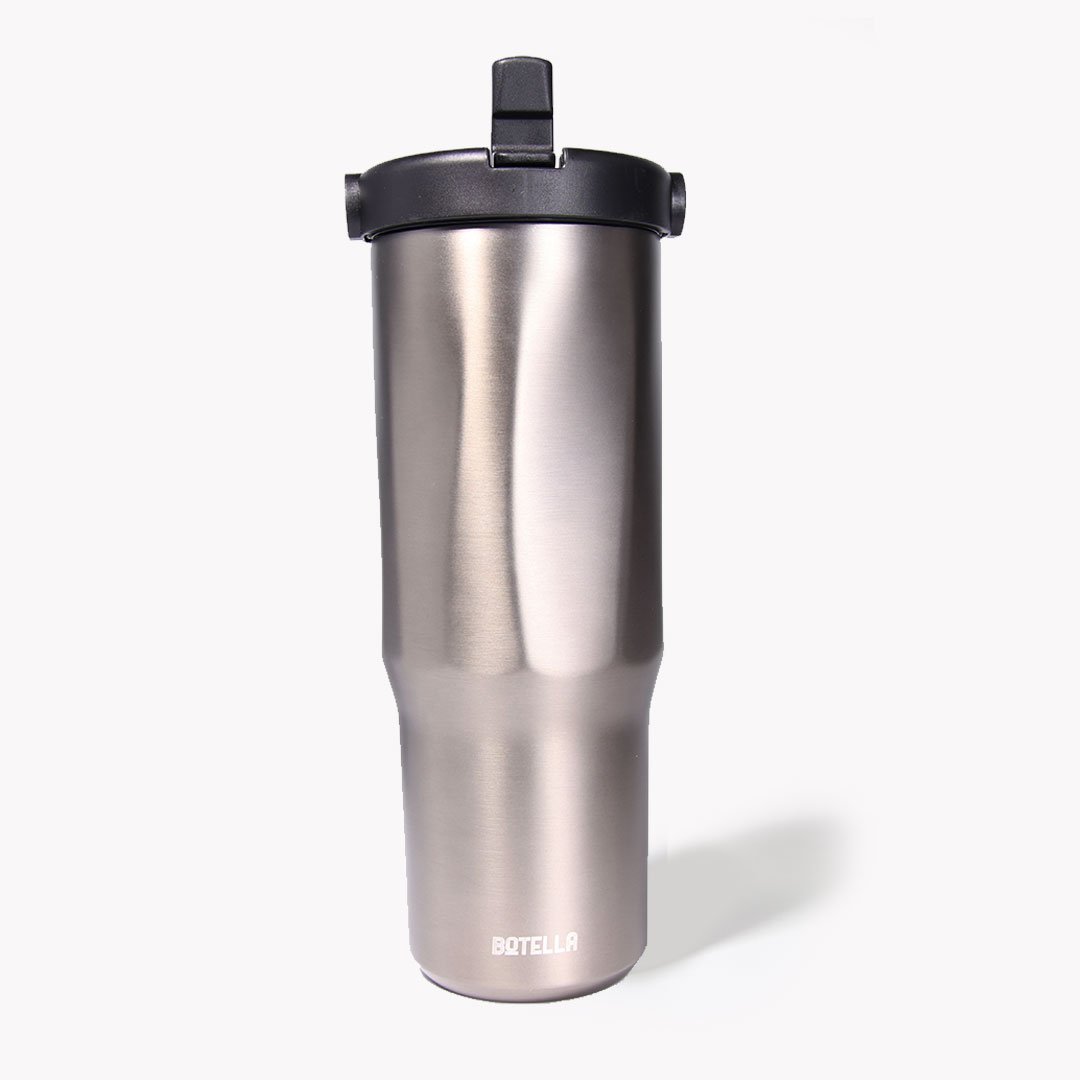 EXPLORER Powder Coating - Versatile 900ml Recycled Stainless Steel Mug with Straw - Image 11