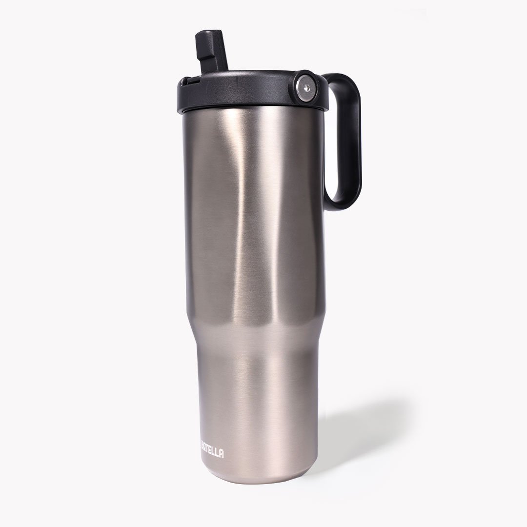 EXPLORER Powder Coating - Versatile 900ml Recycled Stainless Steel Mug with Straw - Image 12