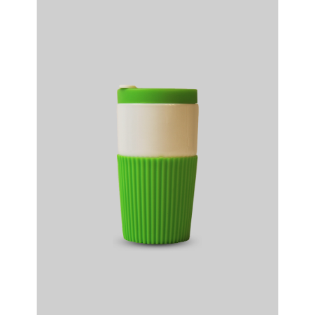 DOUBLE WALL MUG - 250ml Ceramic Travel Cup with Silicone Lid and Grip - Image 2