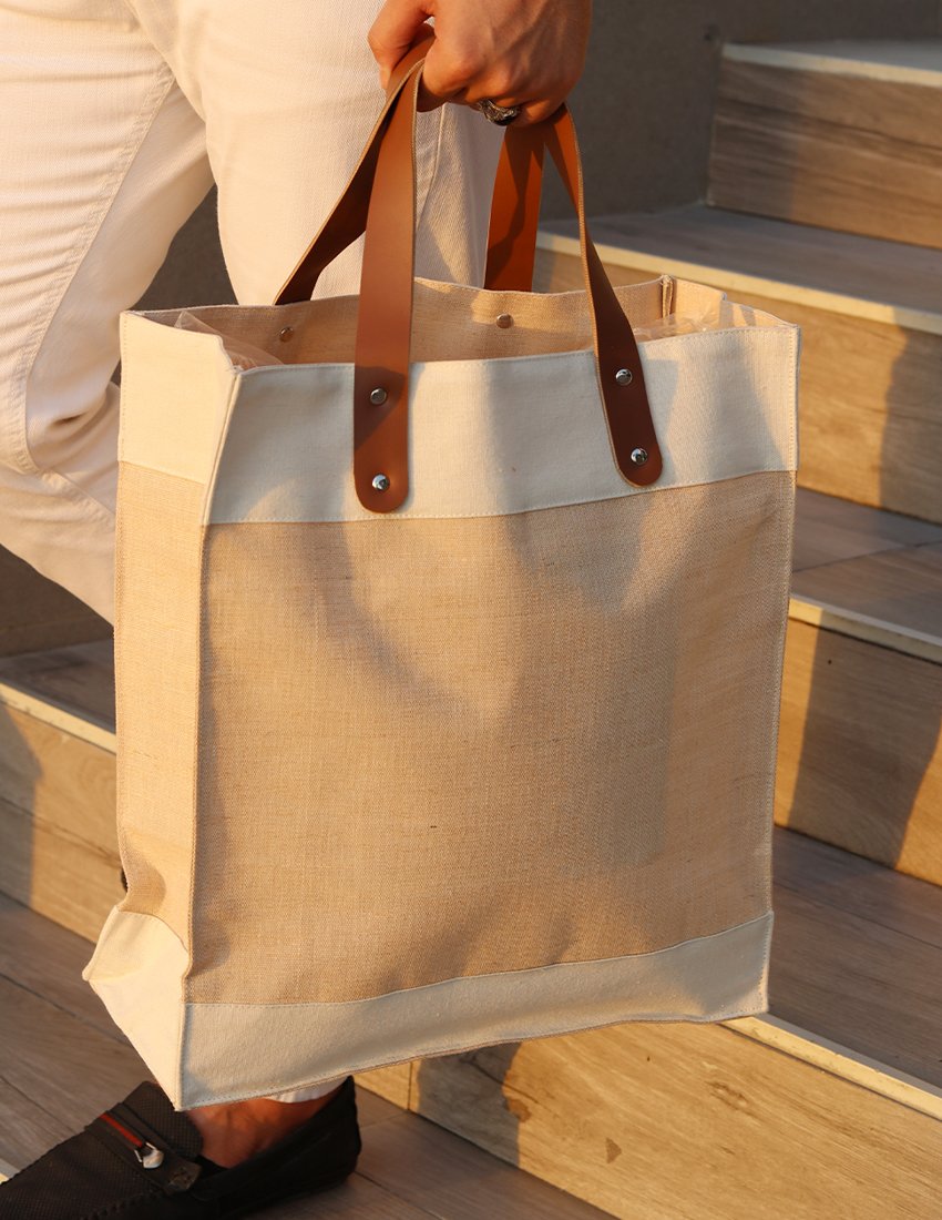 JUCO TOTE - Stylish Laminated Natural Juco Tote Bag with PU Leather Accents - Image 2