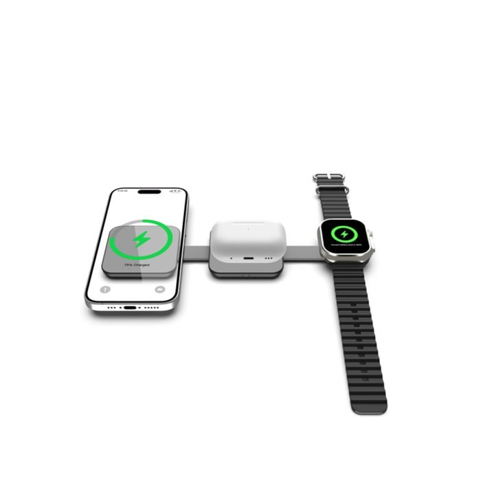 TRICHARGE – Compact 3-in-1 Wireless Charger with 18W USB-C PD Fast Charging & 15W Wireless Power