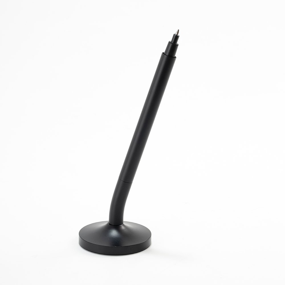 DESK MAGPEN – Sleek Matte Black Aluminum Roller Pen with 0.7mm Blue Ink & Matching Stainless Steel Base