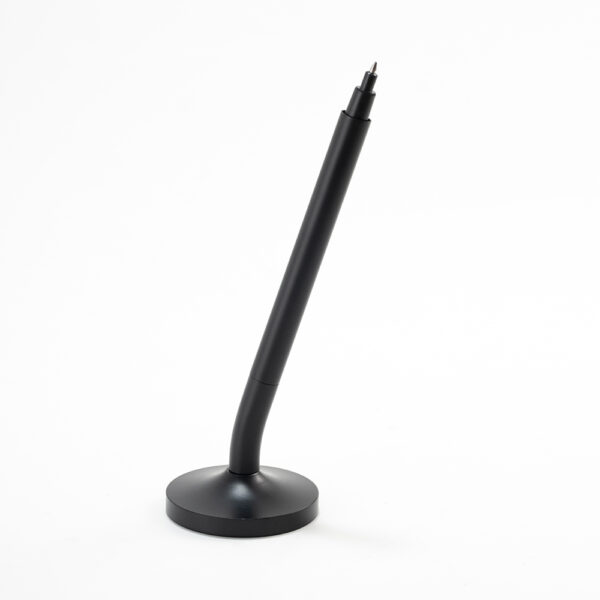 DESK MAGPEN – Sleek Matte Black Aluminum Roller Pen with 0.7mm Blue Ink & Matching Stainless Steel Base