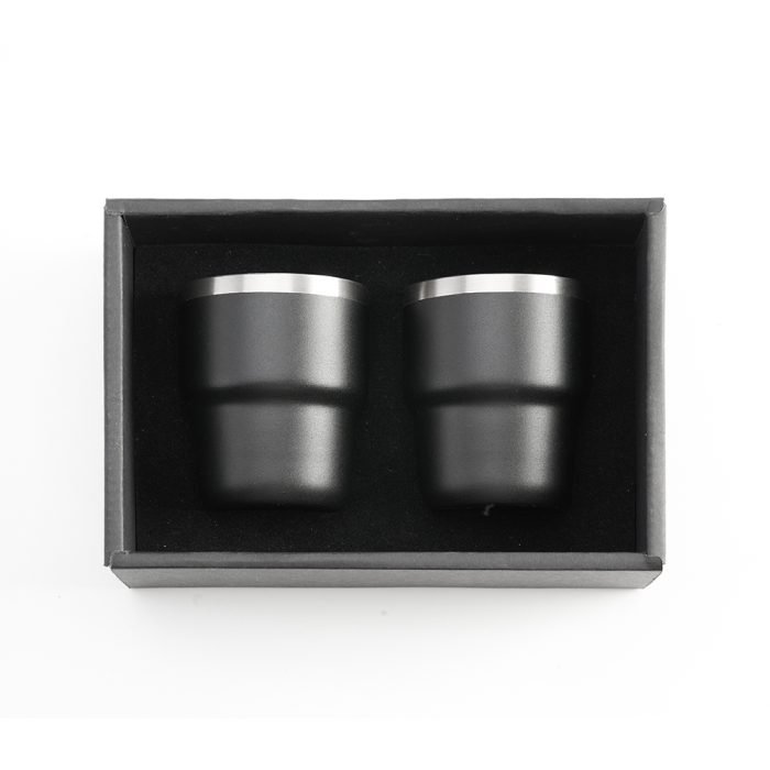ESPRESSO STACKABLE – Stylish 80ml Double-Wall Stainless Steel Espresso Cups with Silver-Lined Lid & Premium Gift Box