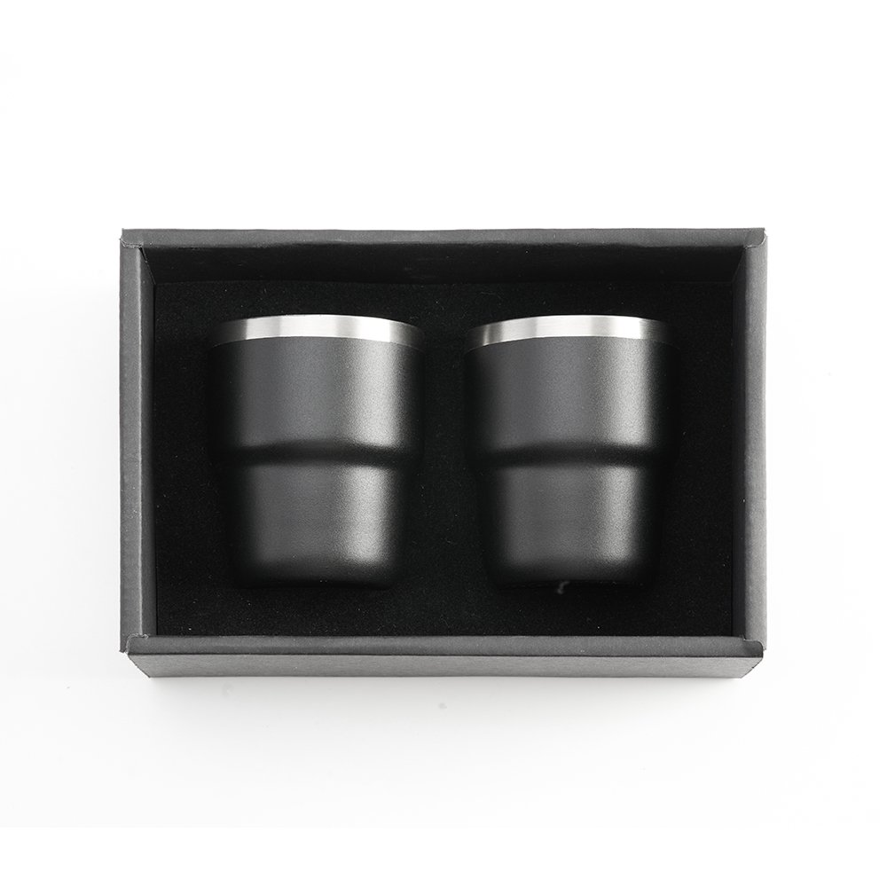 ESPRESSO STACKABLE – Stylish 80ml Double-Wall Stainless Steel Espresso Cups with Silver-Lined Lid & Premium Gift Box