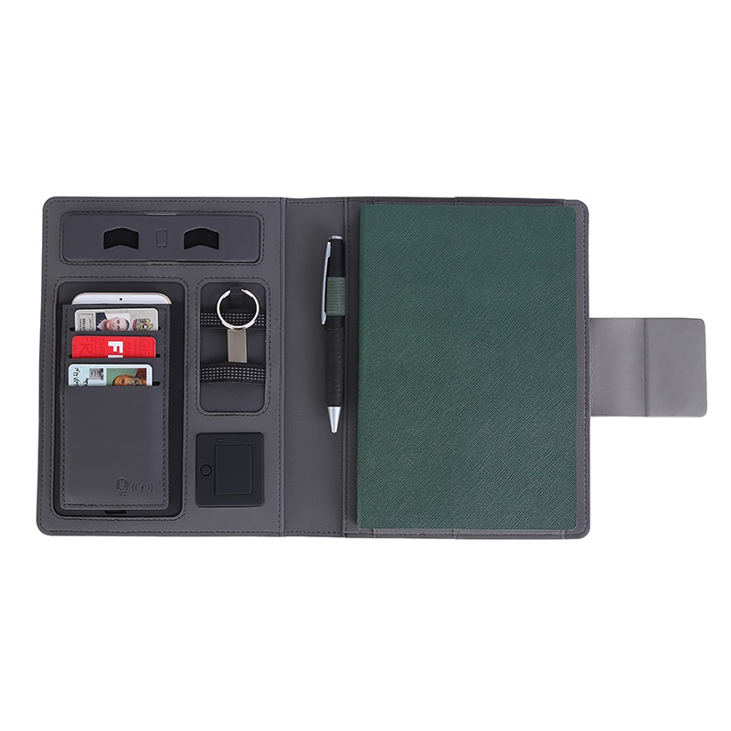TRENDY WIRELESS PLUS GREEN – NFC-Enabled PU Notebook with 5000mAh Powerbank & Magnetic Branding Plate - Image 2