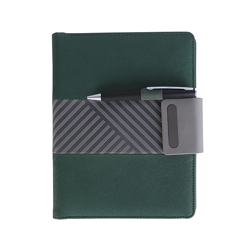 TRENDY WIRELESS PLUS GREEN – NFC-Enabled PU Notebook with 5000mAh Powerbank & Magnetic Branding Plate - Image 3