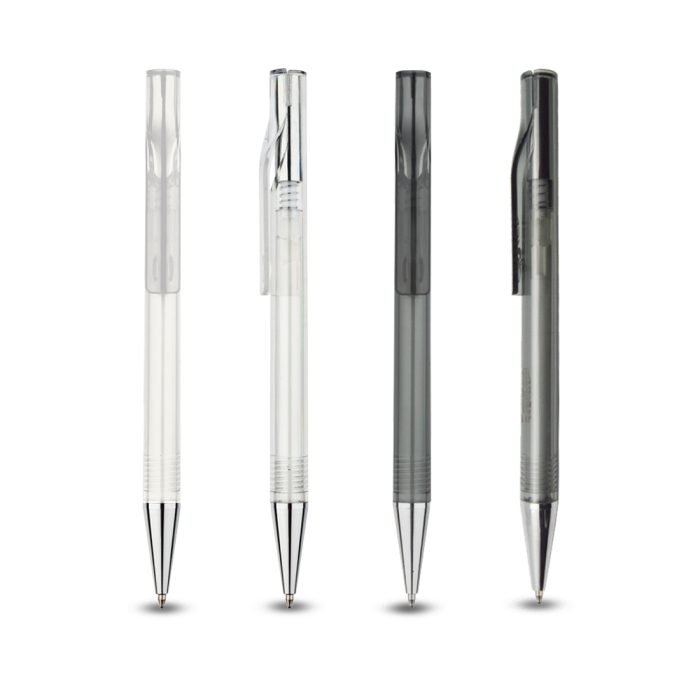 PLASTIC PEN - Sleek Push-Type Ballpen with Chromed Button and Blue Ink