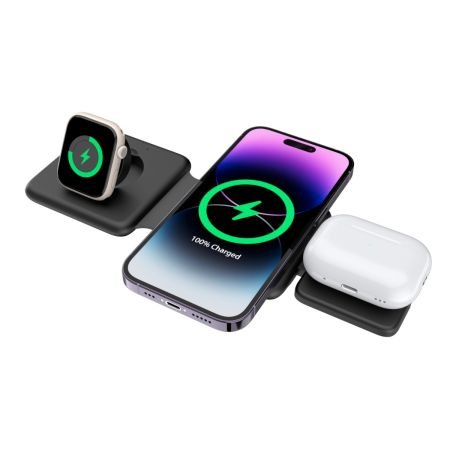 TRI-FOLD CHARGE Black - 3-in-1 Foldable Wireless Charger for Phone, Watch, and Earbuds