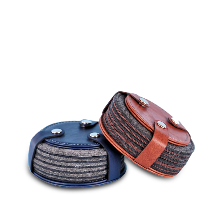 HAPPY COASTER - Fun Smiley Face Coasters Set with PU and Felt Design