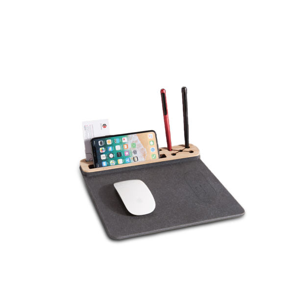 LEATHEREC Wireless Bamboo Pad - Eco-Friendly Desk Organizer with 10W Wireless Charger