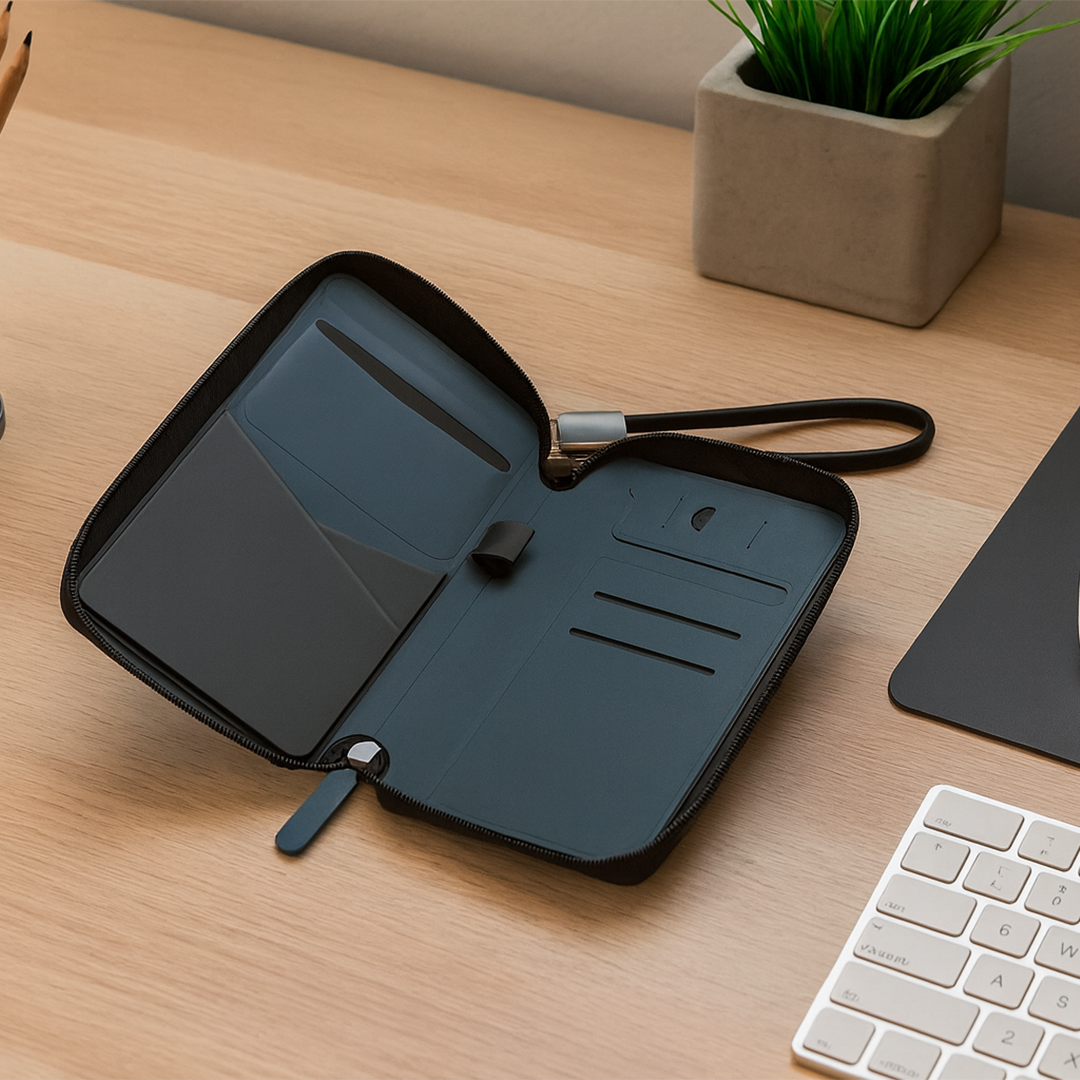 TRAVI WALLET – Sleek PU Leather Travel Case with Integrated Charging Cable for Tech Accessories & On-the-Go Power - Image 2