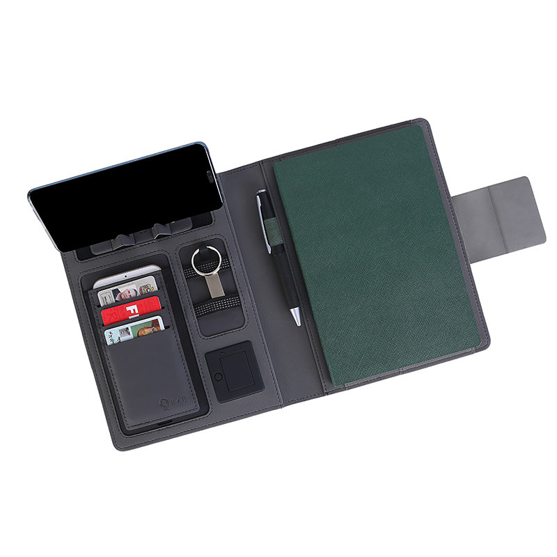 TRENDY WIRELESS PLUS GREEN – NFC-Enabled PU Notebook with 5000mAh Powerbank & Magnetic Branding Plate - Image 4